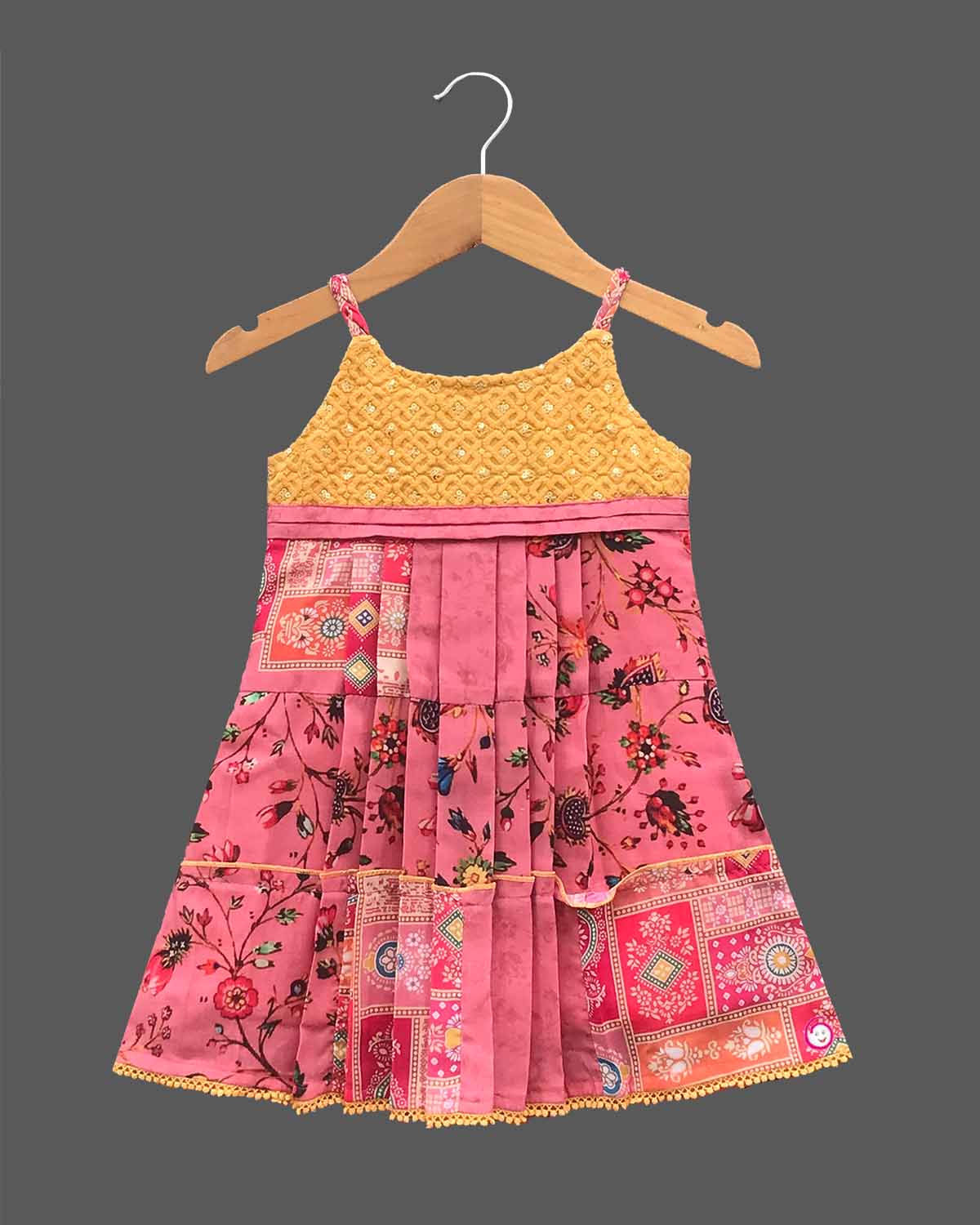 Girls printed sleeveless casual frock - Rose Pink