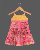 Girls printed sleeveless casual frock - Rose Pink