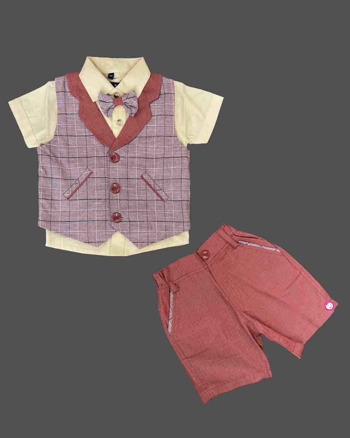 Boys design Printed waistcoat set - Brown