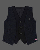 Boys textured jacquard waistcoat suit set with shirt, bow tie, and pant for formal events.