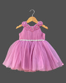 Girls attractive color with floral design party frock - Rose Pink