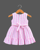 Baby girl seersucker stripe frock with bow detail for party wear and celebrations
