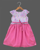 Girls leaf printed casual frock - Pink