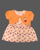 Infant cotton frock with short puff sleeves and printed pattern for casual outing