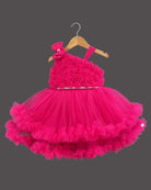 Girls applique ruffled elegant frock - Dark Pink