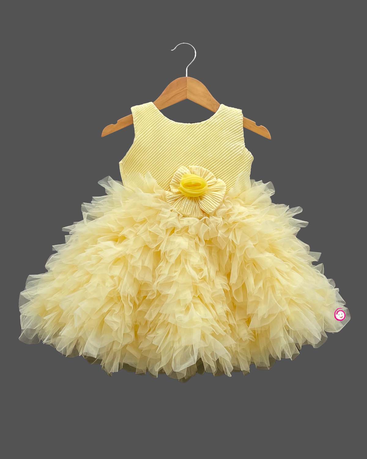 Girls sleeveless partywear frock - Light Yellow