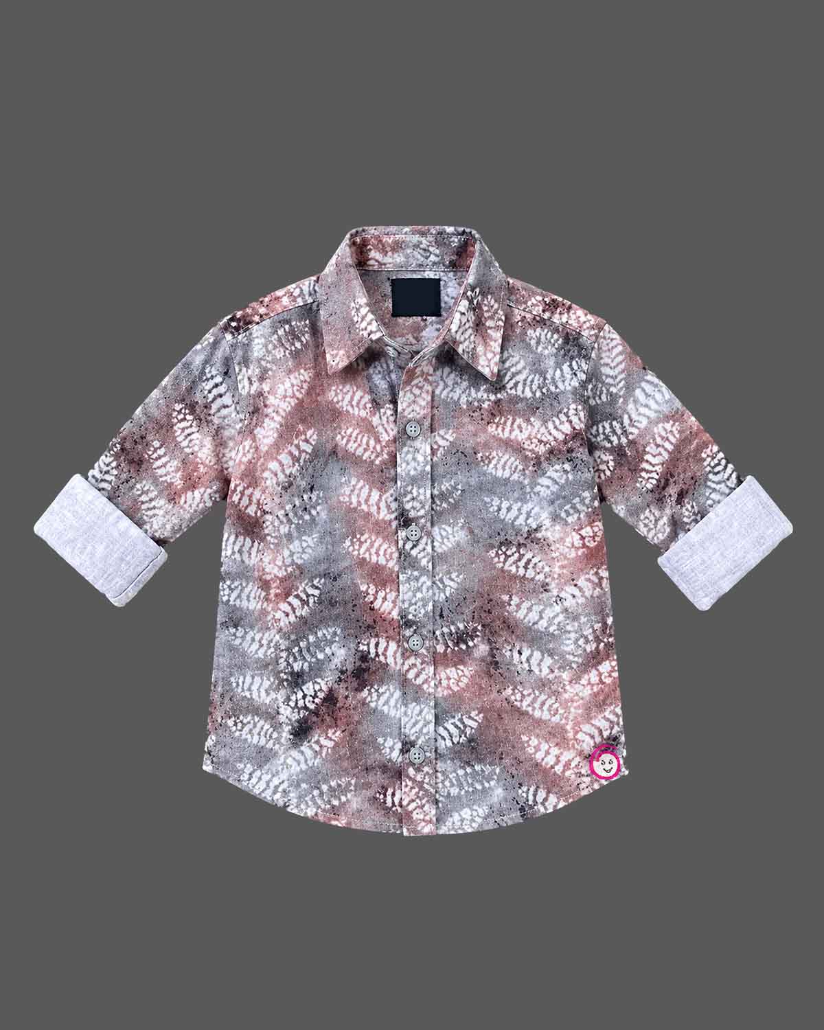 Toddler printed cotton shirt with point collar and roll-up sleeves for kids party wear.