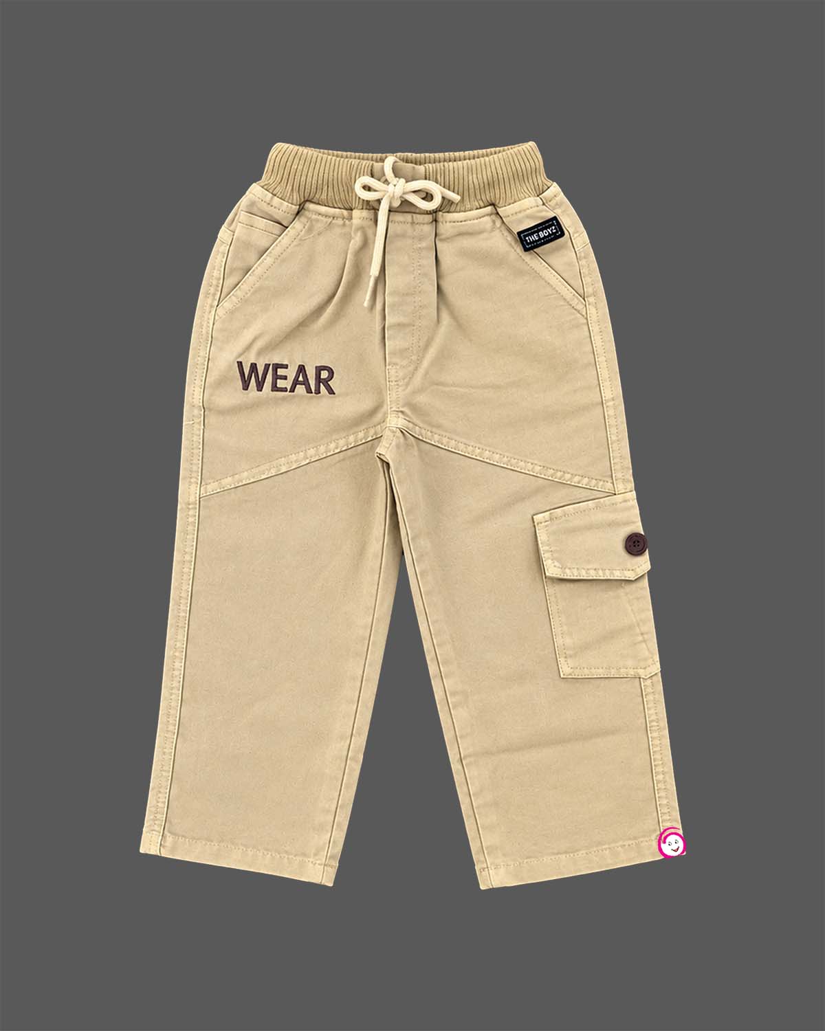 Textured long-sleeve sweatshirt and utility cargo pants set styled as party wear for boys with ribbed trims.
