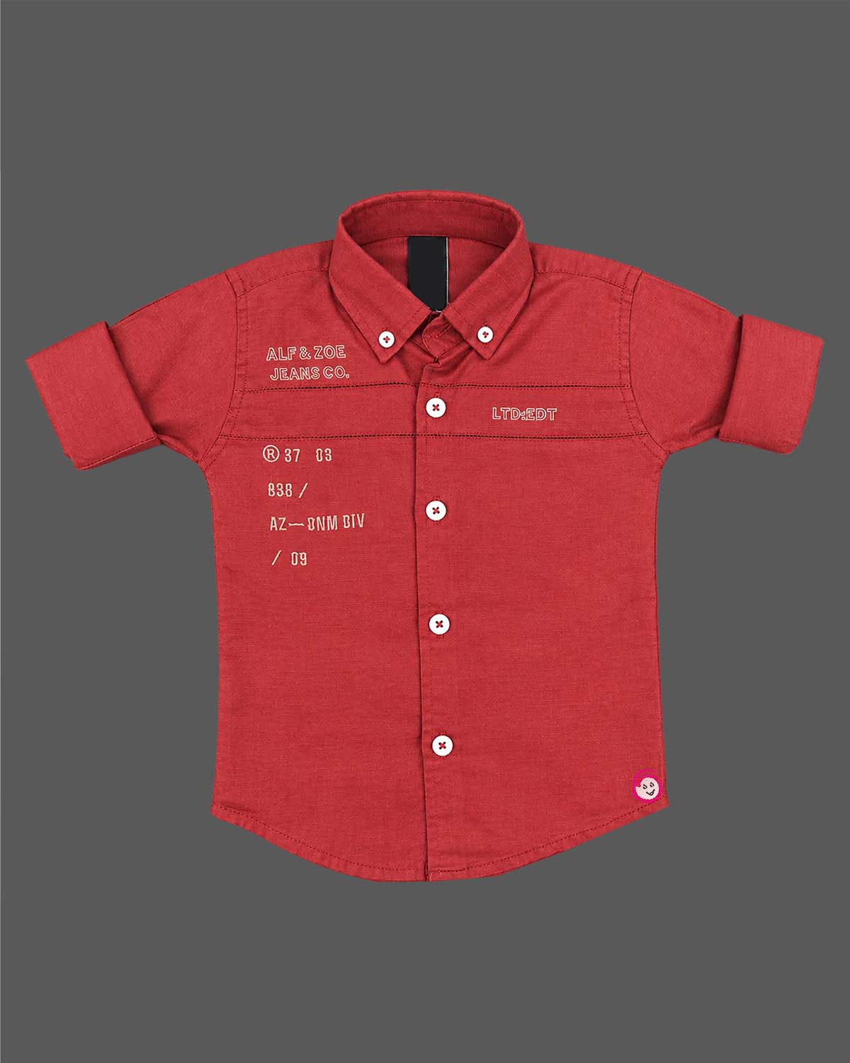Little gentleman rust red cotton shirt with chest print and  Full Sleeve 