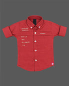 Little gentleman rust red cotton shirt with chest print and  Full Sleeve 