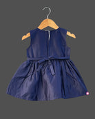 Girls bow applique with casual frock - Navy Blue