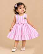 Baby girl seersucker stripe frock with bow detail for party wear and celebrations