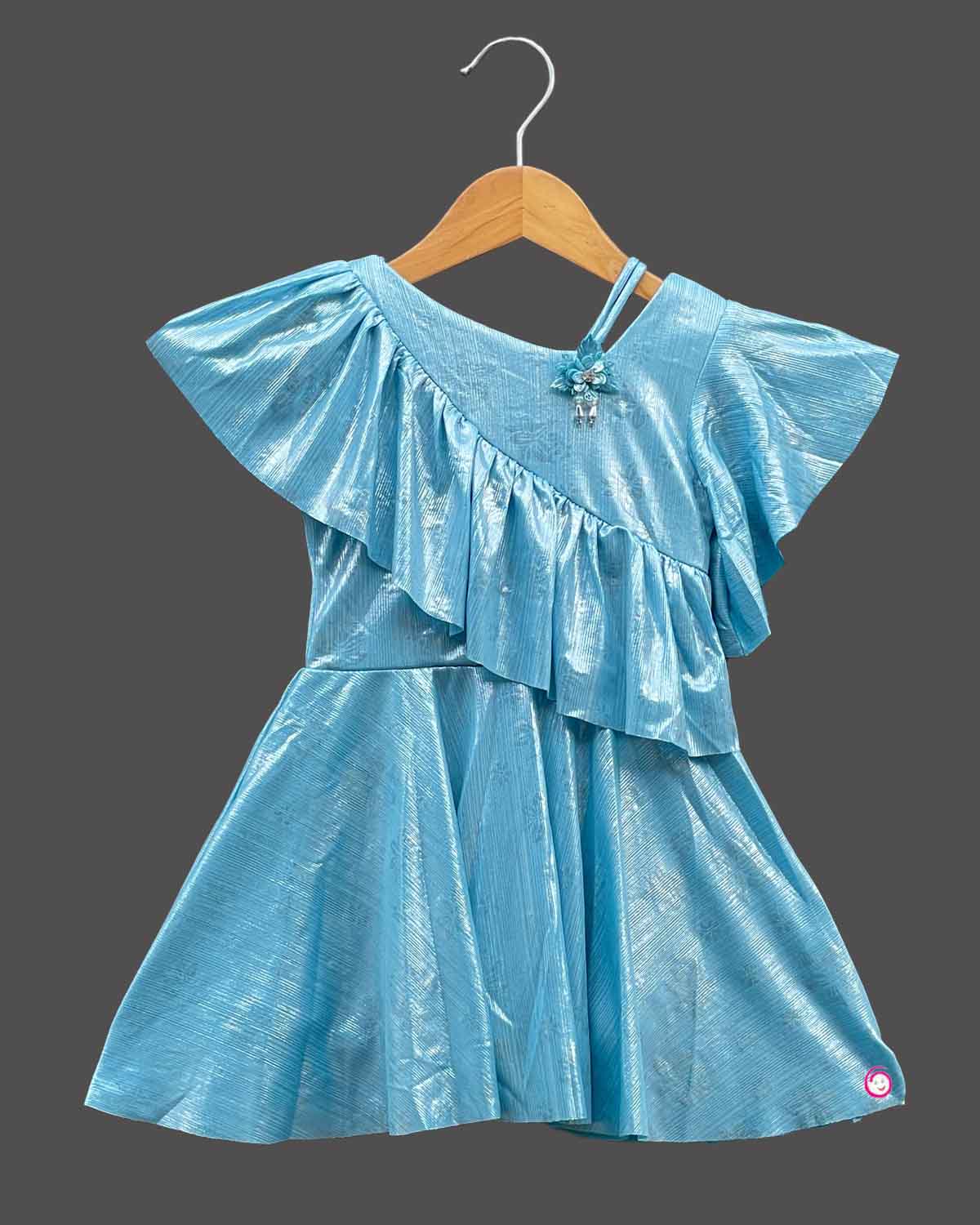 Girls western casual frock - Sky Blue