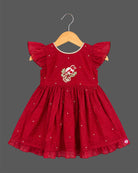 Embroidered silk frocks for baby girl featuring frill  sleeve and bird motif