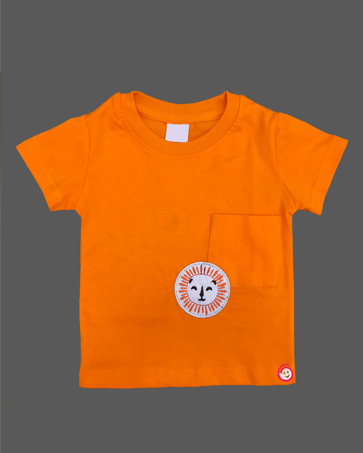 Boys casual short sleeve knitted t-shirt with chest pocket lion graphic paired with elastic waist denim shorts set