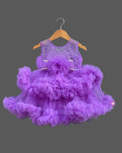 Tiered ruffle tulle baby party wear dress with sequin embellished bodice for girls