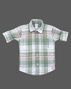 Boys cotton plaid check button-up shirt and graphic printed inner t-shirt 2-piece clothing set