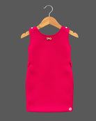 Baby party wear dress featuring a sleeveless midi inner and an open-front embroidered jacket.