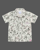 Kids leaf print button-down shirt and cargo shorts forming an indo western dress for boys