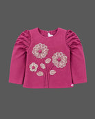 Toddler girl pleated skirt set with floral embroidery and long sleeves for festive wear