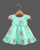 Infants frock with floral embroidery bow detail for casual wear