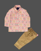 Boys diamond printed with full sleeve sherwani - Peach