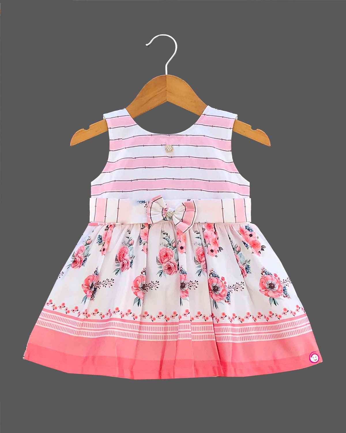 Girls floral printed casual frock - Pastel Red