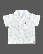 White safari animal doodle print baby boy top and shorts set for summer vacations, playdates, and park outings