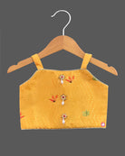 Girls embroidered crop top with oval coat & skirt - Yellow