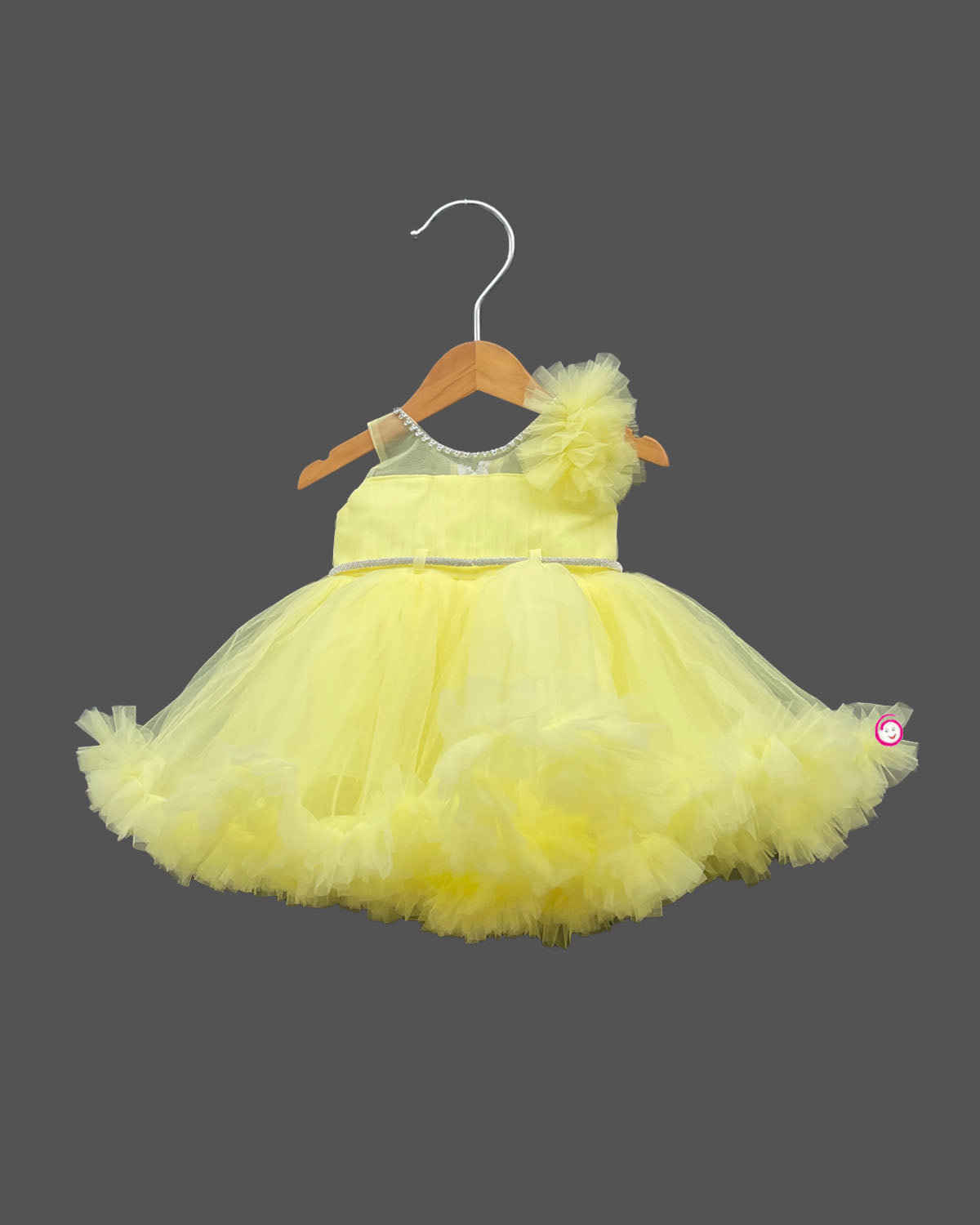 Girls round neck with partywear frock - Light Yellow