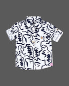 indo western dress for boys featuring abstract print short sleeve shirt and tailored trousers