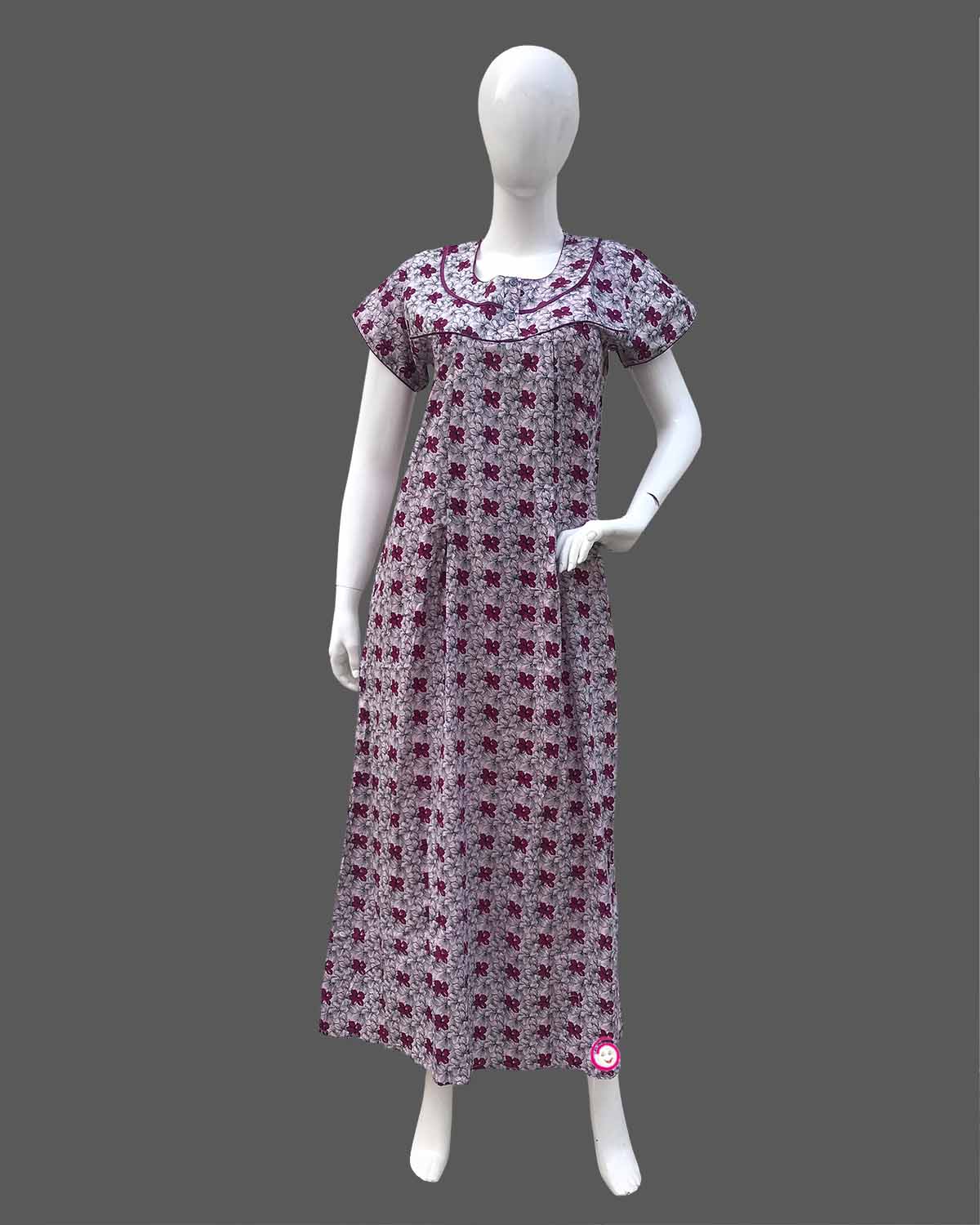 Maternity overall floral printed half sleeve nighty with side zip - Indigo