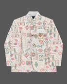Embroidered indo western dress for boys featuring mandarin collar jacket and trousers