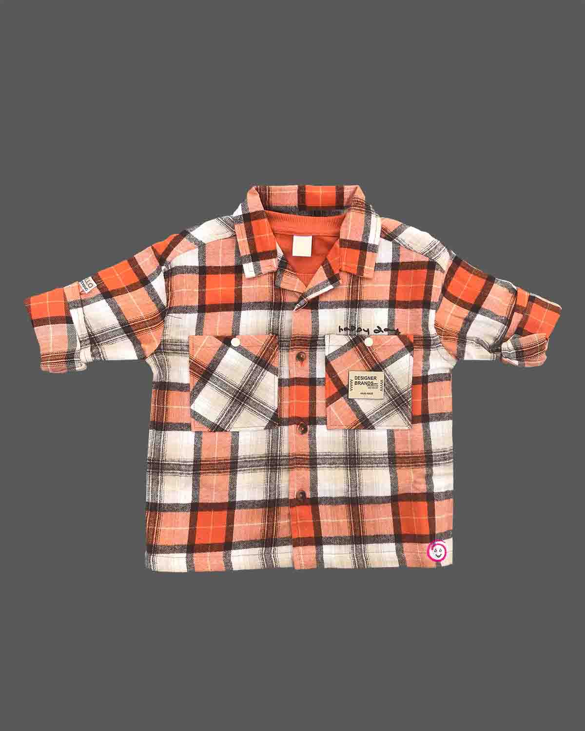 Little gentleman plaid short sleeve button up shirt with inner round neck graphic tee and matching trousers
