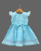 Girls deer embroidery with frill sleeve traditional frock - Sky Blue