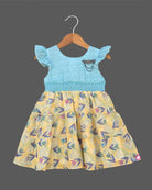 Girls leaf printed casual frock - Sky Blue