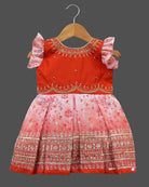 Girls sequin & flower embellished traditional frock - Orange