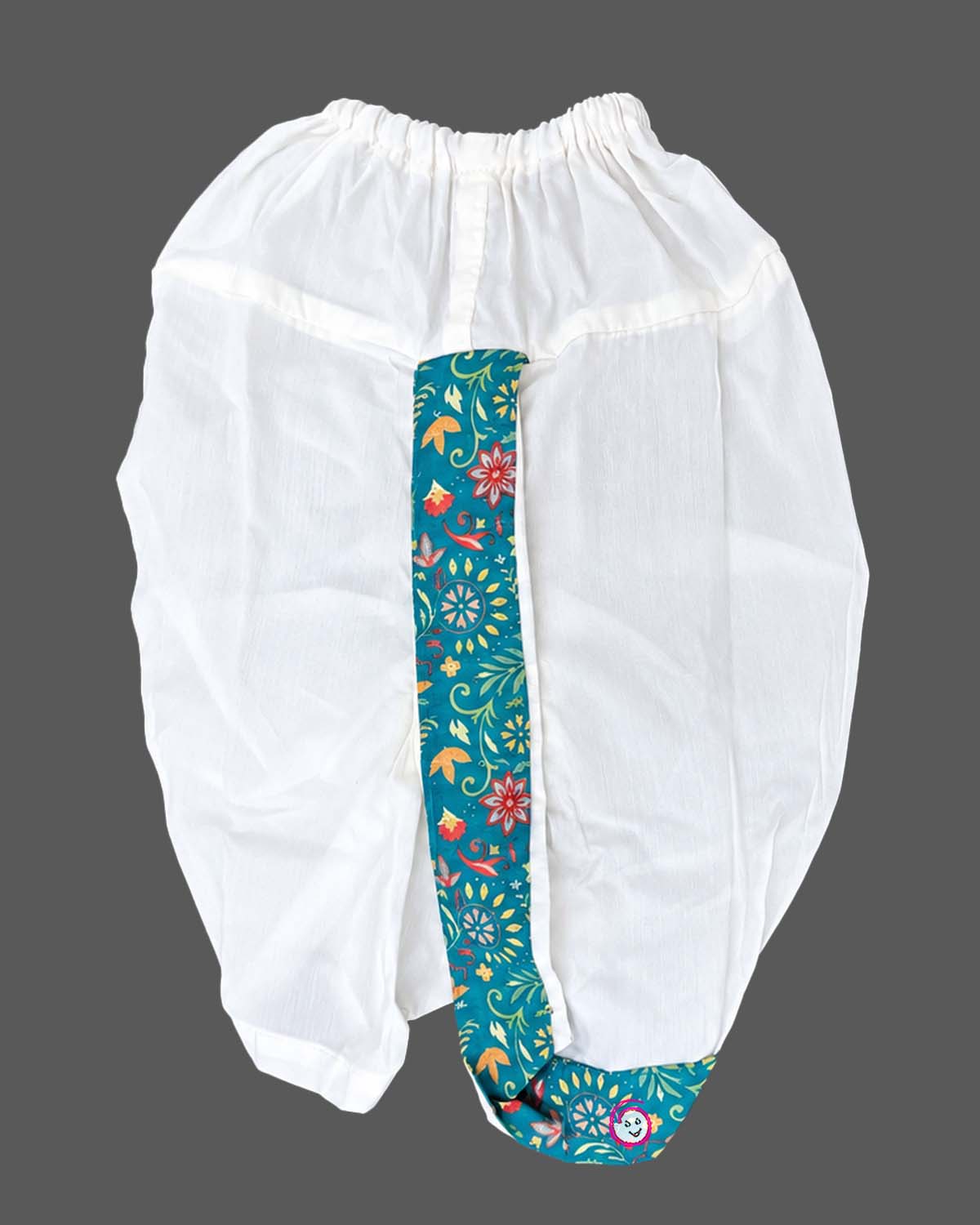 Full-length sleeve botanical printed kids dhoti kurta with mandarin collar and matching pleated dhoti pants