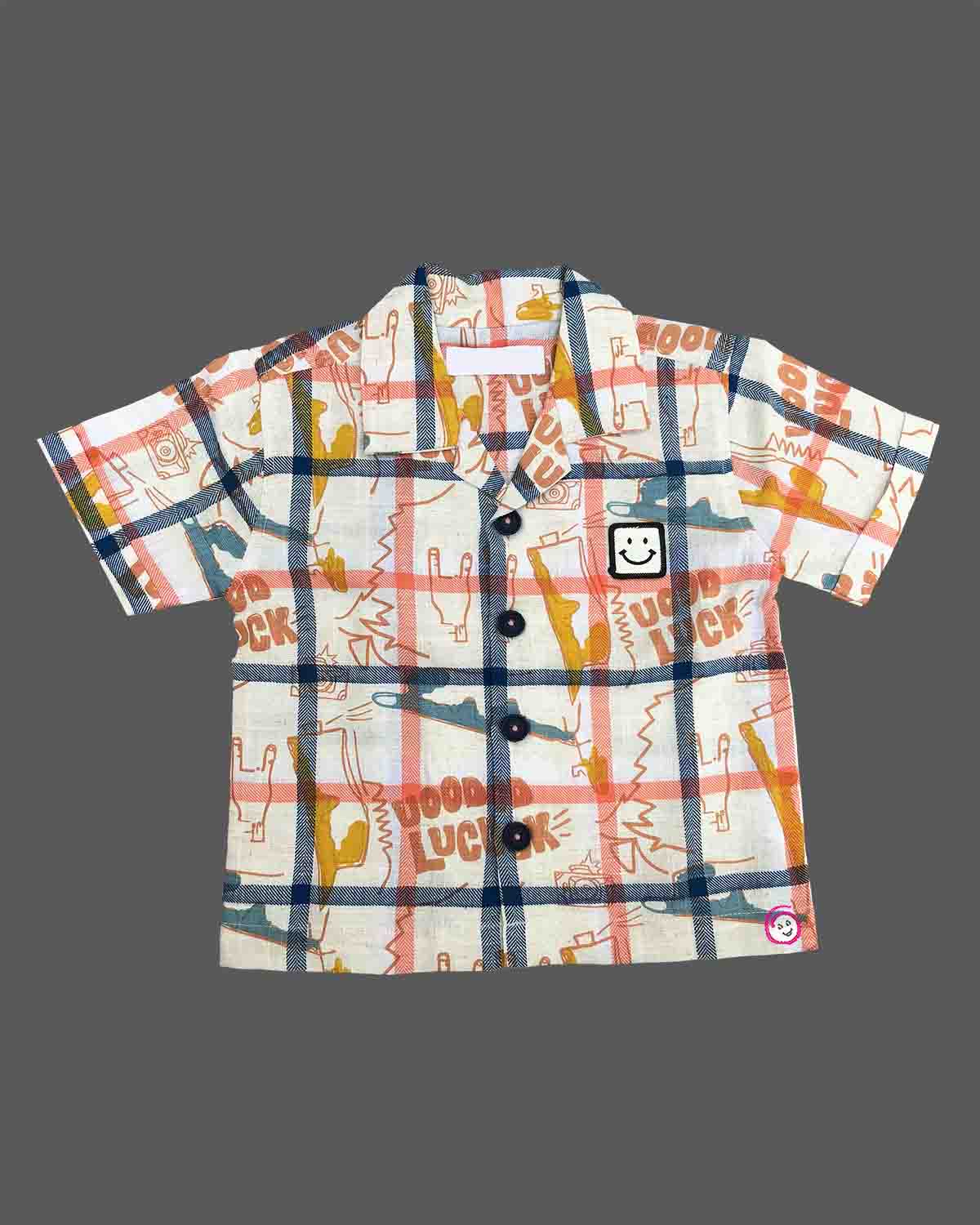 Toddler printed camp collar shirt paired with utility cargo shorts for young boys