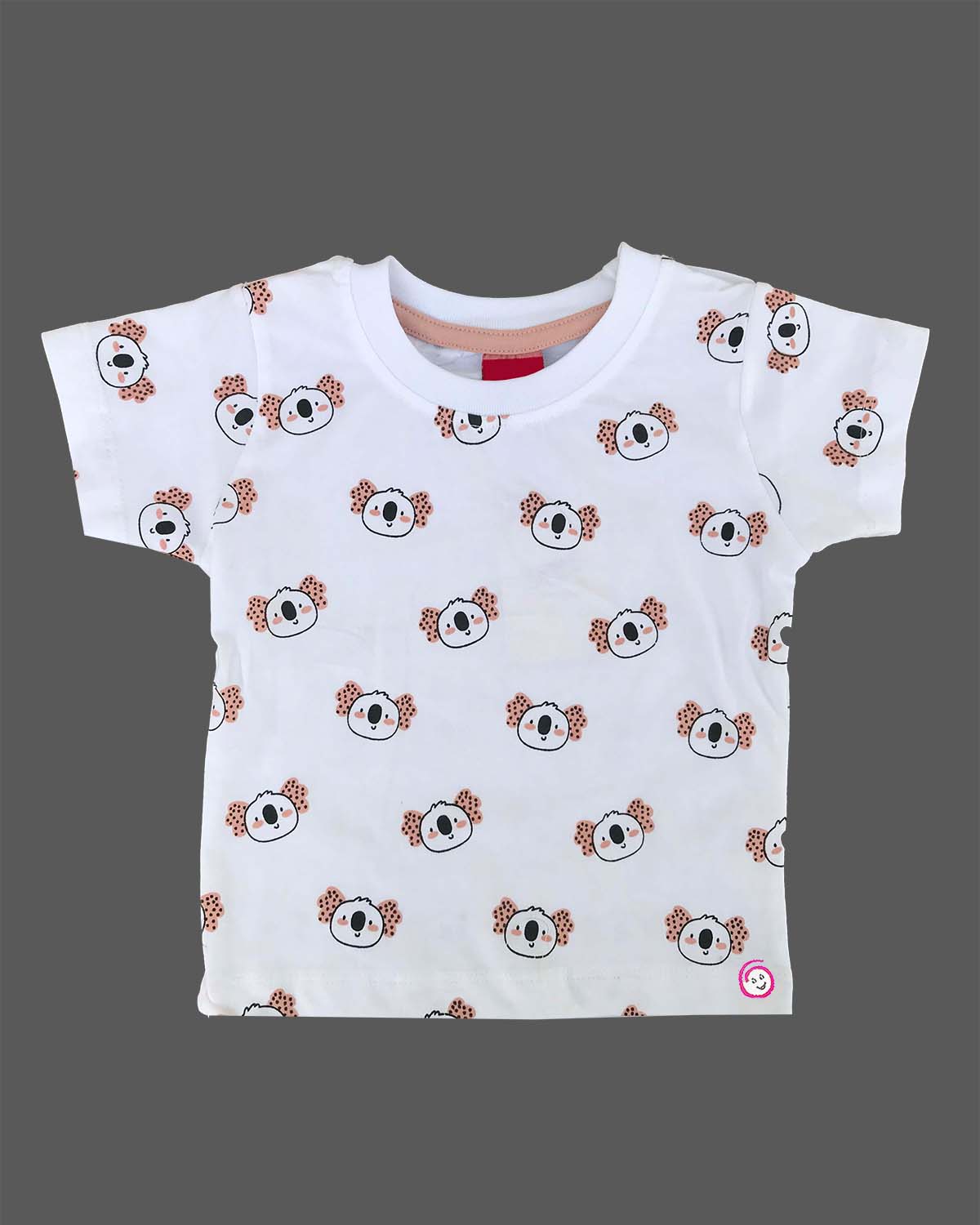Playful young prince koala head printed short sleeve t-shirt with 3D animal applique bib shorts