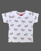 Playful young prince koala head printed short sleeve t-shirt with 3D animal applique bib shorts