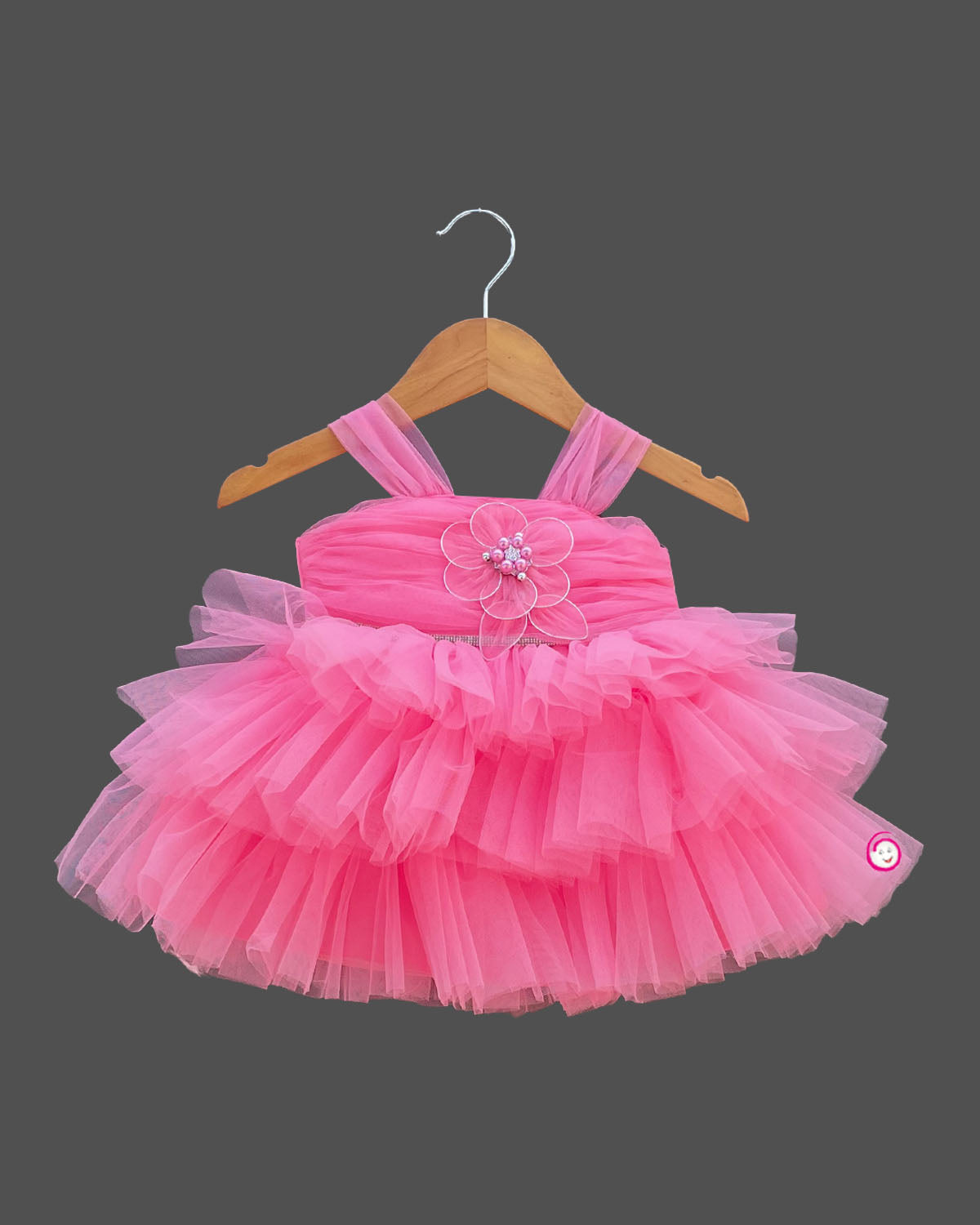 Girls design party wear frock - Pink