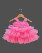 Girls design party wear frock - Pink