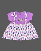 Infant cotton frock with short sleeves and pinafore strap detailing for daily wear