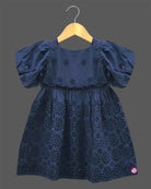 Toddler cotton embroidered casual frock with puff sleeves for kids playdate