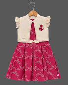 Girls magenta pink embroidered casual frock with beige jacket for birthday party