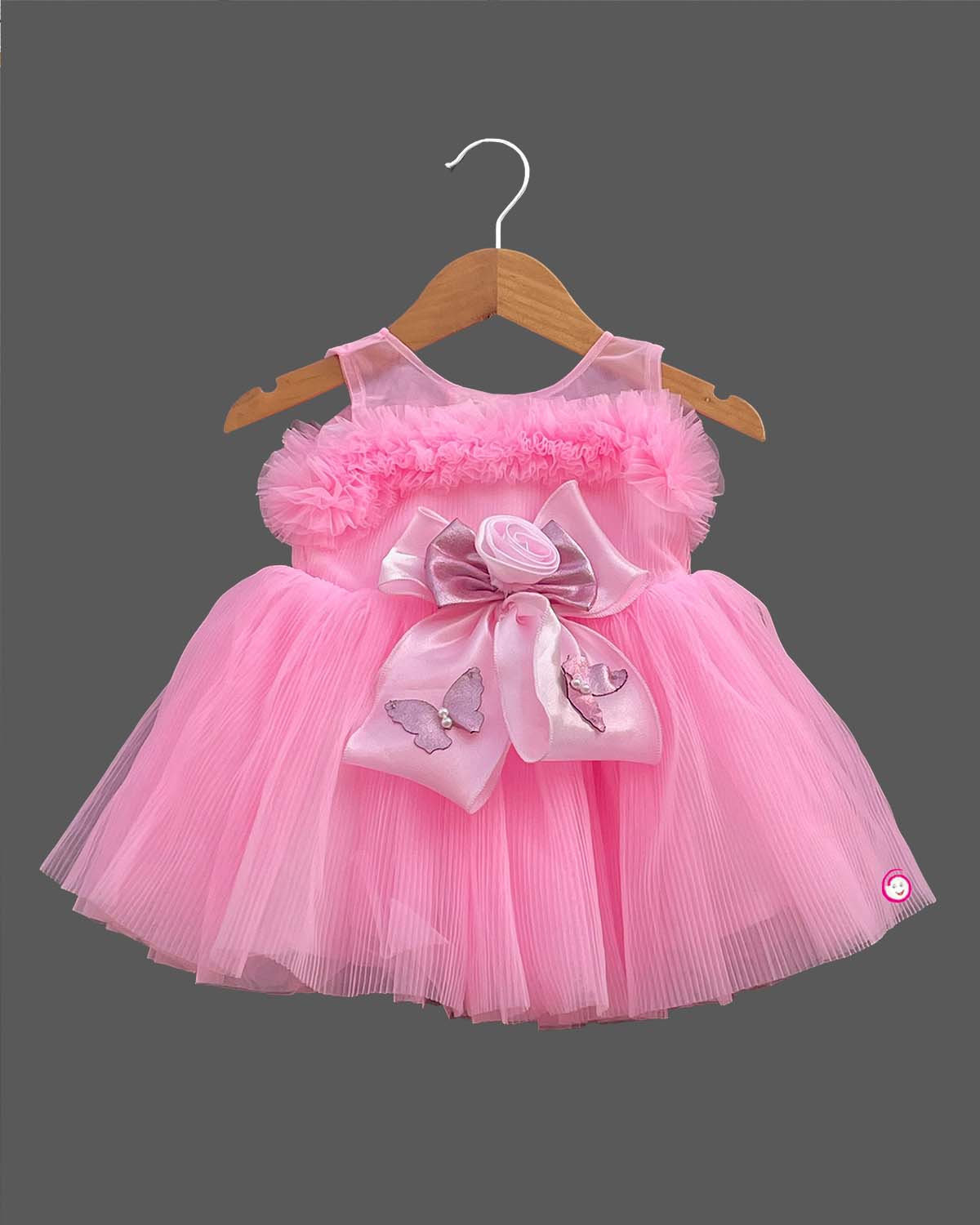 Girls applique with partywear frock - Baby Pink