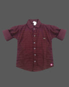 Classic toddler boys button-down shirt with subtle horizontal textured weaving and a small metallic brand patch.