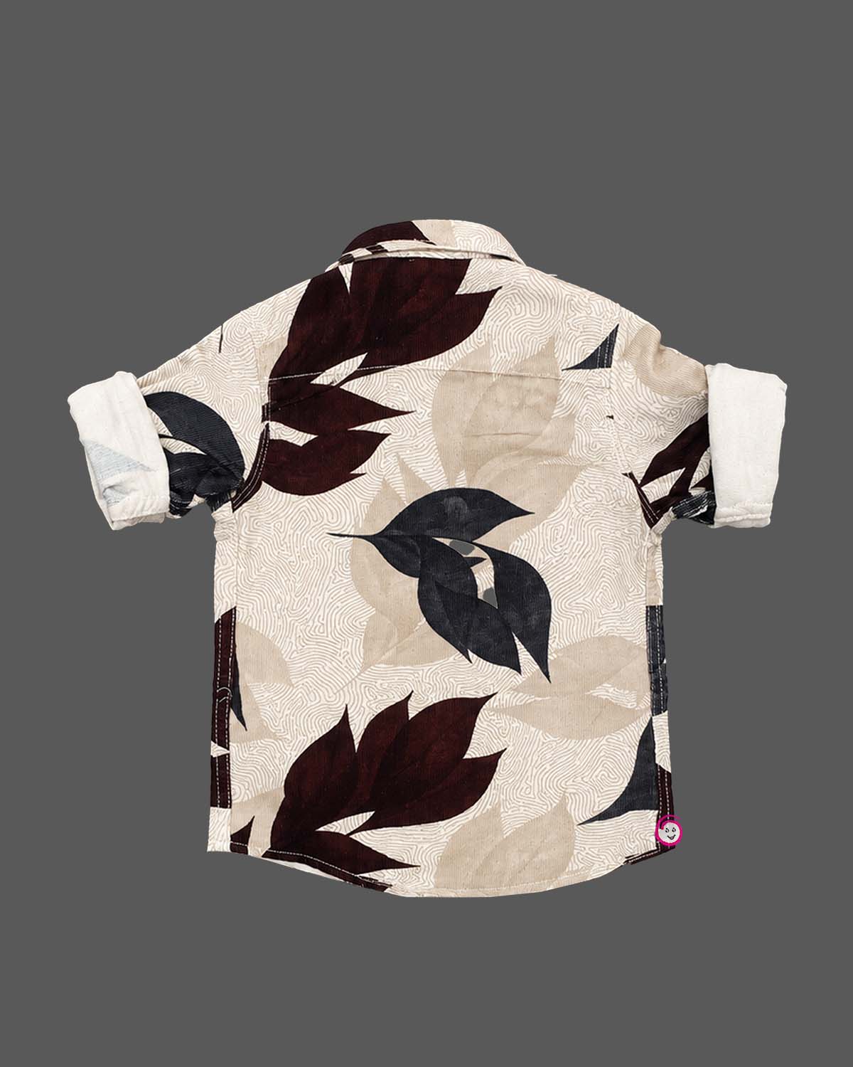 Textured leaf printed corduroy button-down shirt with spread collar for party wear for boys