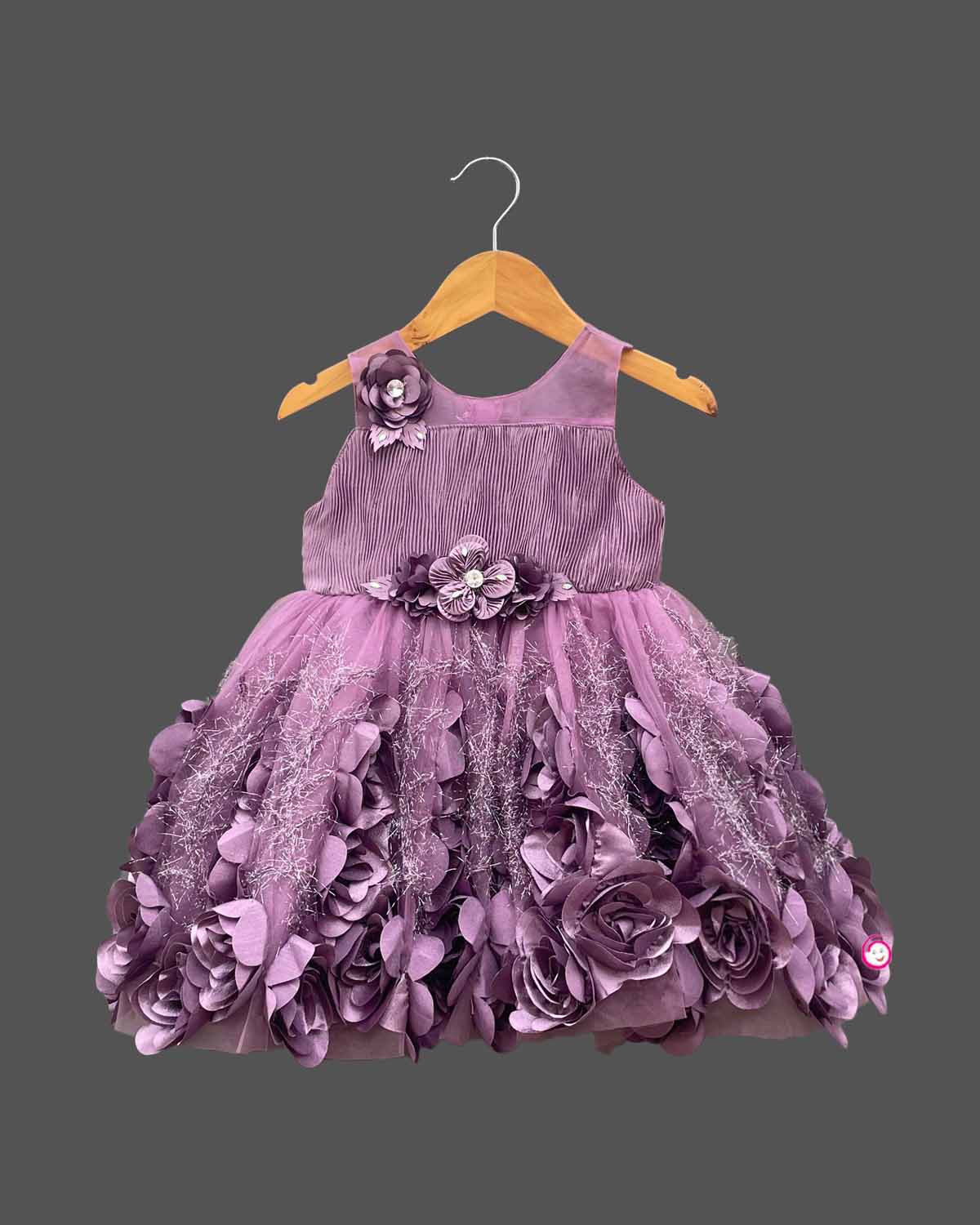 Girls applique floral design with partywear frock - Wine